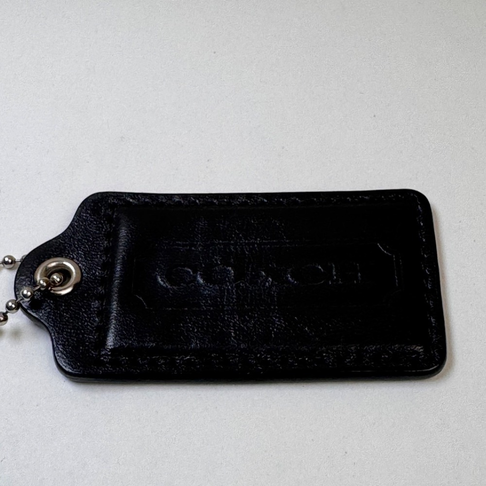 Coach Black Leather Hang Tag 3 x 1.5 Silver Tone Ball Chain - Picture 3 of 16